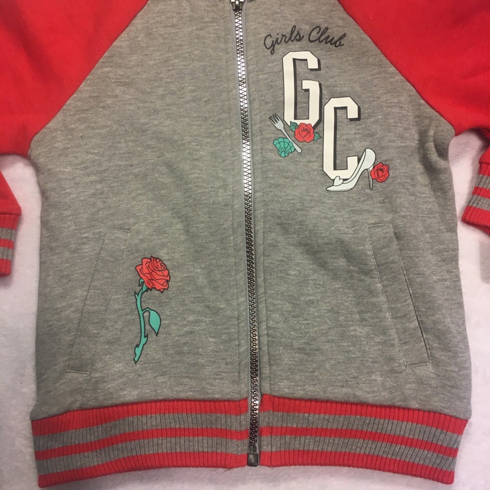 Disney Princess Bomber Jacket Kids XS 4-5 Gray Red NEW‎ Girls Club Brave Varsity - Picture 2 of 7